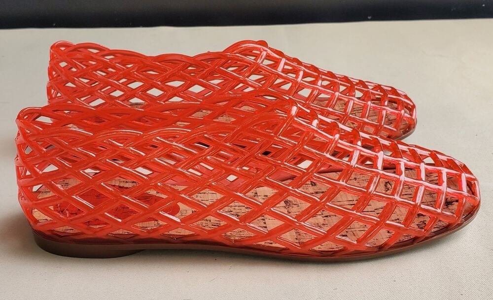 Womens Red Jelly Woven Caged Slip On Flats Shoes US 10 EU 41 Cork Insole